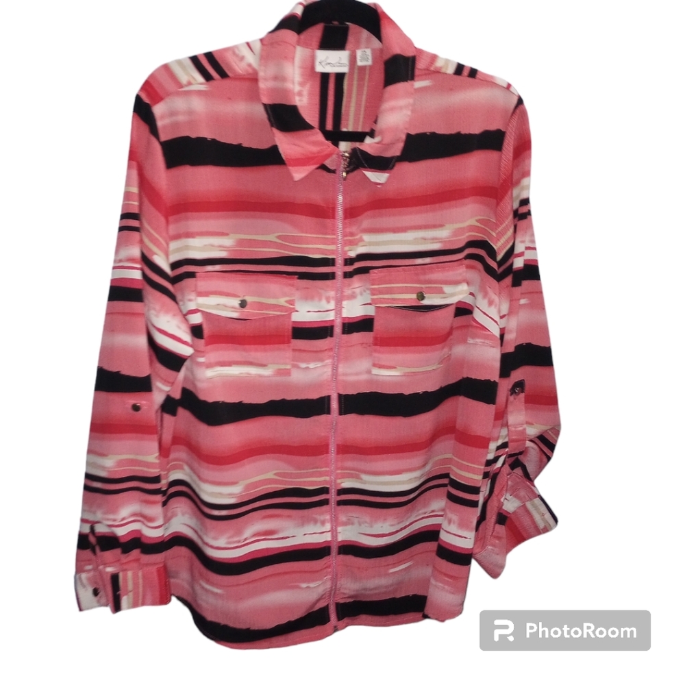 Kim Rogers striped long sleeve zipy size 2X - Picture 2 of 4